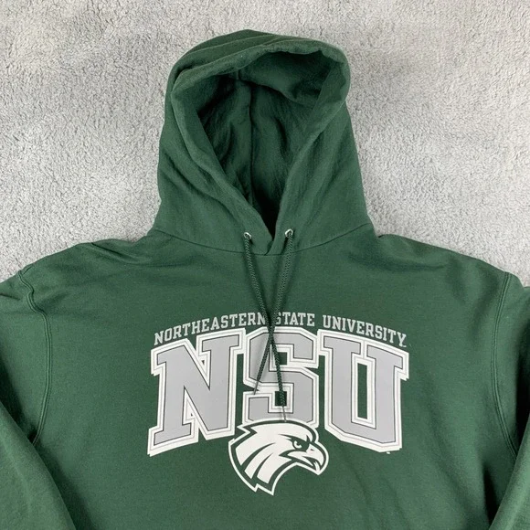 Northeastern State RiverHawks Hoodie Mens 3XL Green Champion NSU Sweatshirt - Picture 2 of 13
